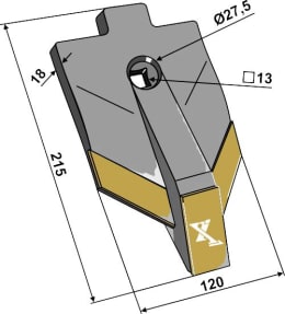 Technische Zeichnung: Industriehof® Scharspitze eXtreme® Carbide Line 215 x 120 x 18 mm, hartmetallbeschichtet