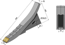 Technische Zeichnung: Industriehof® Scharspitze eXtreme® Carbide Line 450 x 70 x 20 mm, hartmetallbeschichtet