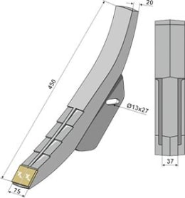 Technische Zeichnung: Industriehof® Scharspitze eXtreme® Carbide Line 450 x 75 x 20 mm, hartmetallbeschichtet