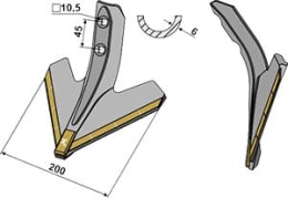 Technische Zeichnung: Industriehof® Gänsefußschar eXtreme® CARBIDE LINE 200 mm, für Grubber Einböck, Köckerling