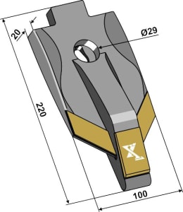 Technische Zeichnung: Industriehof® Scharspitze eXtreme® Carbide Line 220 x 100 x 20 mm, hartmetallbeschichtet