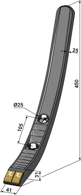 Technische Zeichnung: Industriehof® Schmalschar eXtreme® CARBIDE LINE 450 x 41 mm, Hartmetall, für Grubber Pöttinger Synkro