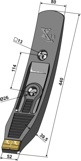 Technische Zeichnung: Industriehof® Scharspitze eXtreme® Carbide Line 440 x 80 x 39,5 mm, hartmetallbeschichtet