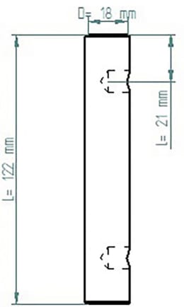 Technische Zeichnung: BPW Bolzen 122 x 18 mm, für Stützrolle Auflaufbremse AVE 80