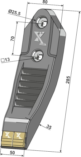 Technische Zeichnung: Industriehof® Scharspitze eXtreme® Carbide Line 285 x 80 x 35 mm, hartmetallbeschichtet