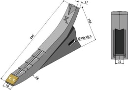 Technische Zeichnung: Industriehof® Scharspitze eXtreme® Carbide Line 450 x 70 x 38 mm, hartmetallbeschichtet