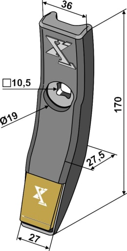 Technische Zeichnung: Industriehof® Scharspitze eXtreme® Carbide Line 170 x 27 x 27,5 mm, hartmetallbeschichtet