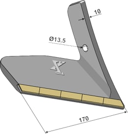 Technische Zeichnung: Industriehof® Scharflügel eXtreme® CARBIDE LINE links/rechts 170 mm, hartmetallbeschichtet