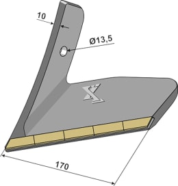 Technische Zeichnung: Industriehof® Scharflügel eXtreme® CARBIDE LINE links 340 mm, hartmetallbeschichtet