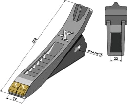 Technische Zeichnung: Industriehof® Scharspitze eXtreme® Carbide Line 408 x 72 mm, hartmetallbeschichtet