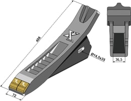 Technische Zeichnung: Industriehof® Scharspitze eXtreme® Carbide Line 408 x 72 mm, hartmetallbeschichtet