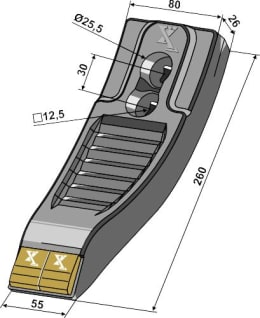 Technische Zeichnung: Industriehof® Scharspitze eXtreme® Carbide Line 260 x 80 x 26 mm, hartmetallbeschichtet
