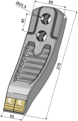 Technische Zeichnung: Industriehof® Scharspitze eXtreme® Carbide Line 270 x 80 mm, hartmetallbeschichtet