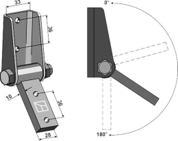 Technische Zeichnung: Industriehof® Winkelhalter 0 bis 180 °, 28, 33 x 10 mm, für Winkelmesser Grubberschare