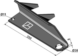 Technische Zeichnung: Industriehof® Streuflügel rechts, 350 mm x 8 mm für Tellerstreuwerk Universalstreuer Bergmann
