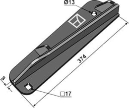 Technische Zeichnung: Industriehof® Streuflügel links, 374 mm x 8 mm für Streuwerk Stalldungstreuer Strautmann, 69-10-003L