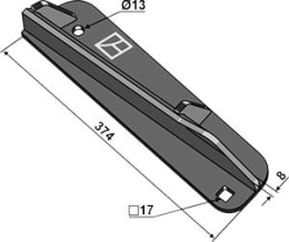 Technische Zeichnung: Industriehof® Streuflügel rechts, 374 mm x 8 mm für Streuwerk Stalldungstreuer Strautmann, 69-10-003R