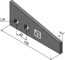 Technische Zeichnung: Industriehof® Streuzinken, 110 mm x 5 mm, Bohrung 9 mm, für Streuwerk Stalldungstreuer Strautmann