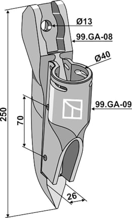 Technische Zeichnung: Industriehof® Säschar 26 x 250 mm, für Drillmaschine Gaspardo