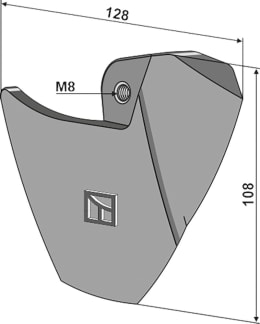 Technische Zeichnung: Industriehof® Säschar rechts 108 x 128 mm, für Drillmaschine Gaspardo Nina, Pinta, 99.GA-16