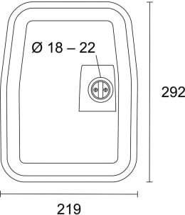 Technische Zeichnung: Außenspiegel SK 292, 219 x 298 mm, Fendt Vario, John Deere 5000, 6000 für Ø Spiegelarm 18 – 22 mm