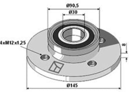 Technische Zeichnung: Industriehof® Lagereinheit 90,5 mm, 145 mm, LK 104 mm, für Väderstad Eggenscheibe Drillmaschine