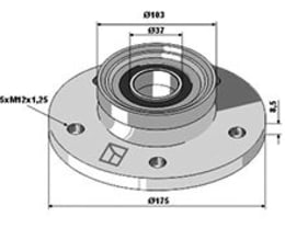 Technische Zeichnung: Industriehof® Lagereinheit 103 mm, 175 mm, LK 140 mm, für Väderstad Eggenscheibe Kurzscheibenegge