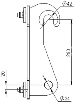 Technische Zeichnung: Düvelsdorf Anschraubplatte D-Lock, D-Lock S, Schäffer hydraulisch 34 mm (650 mm)