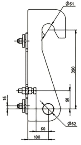 Technische Zeichnung: Düvelsdorf Anschraubplatte D-Lock für Radlader Liebherr L506