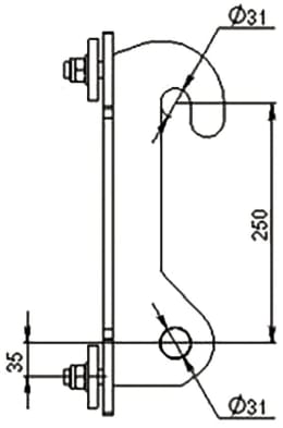 Technische Zeichnung: Düvelsdorf Anschraubplatte D-Lock, D-Lock S für Radlader Kramer 180 – 350
