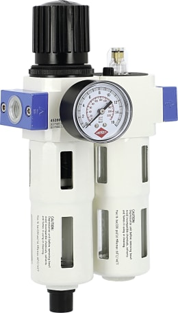 Produktbild: Airpress Wartungseinheit 1/2 AG, Ansaugleistung 2.620 l/min, vertikales Manometer, doppelte Skala (Bar/PSI)