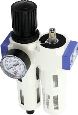 Produktbild: Airpress Wartungseinheit 1/2 AG, Ansaugleistung 2.620 l/min, vertikales Manometer, doppelte Skala (Bar/PSI)