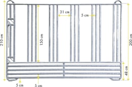 Technische Zeichnung: Patura Panel B x H 3,00 x 2,10 m für Pferde, mit Fressgitter