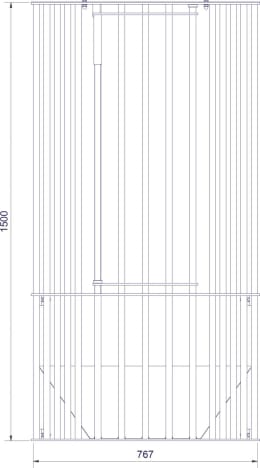 Technische Zeichnung: Growi® Heuraufe 73,7 x 78,2 x 150 cm, für Paddock, Pferde, loses Heu