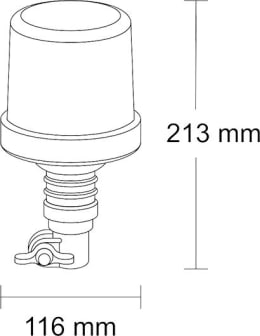 Technische Zeichnung: LED-Blitzleuchte Double Flash - RUK 810 orange, 12 – 24 V, 125 Doppelblitze/min, Rohrstutzenmontage