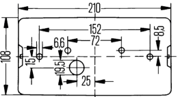 Technische Zeichnung: Hella® Schlussleuchte links/rechts 108 x 210 x 66 mm, Schluss-, Brems-, Blink-, Nebellicht, senkrecht