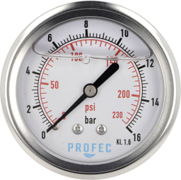 Produktbild: Glyzerin-Manometer 0 bis 16 bar, Anschluss 1/4 AG hinten, Ø außen 63 mm