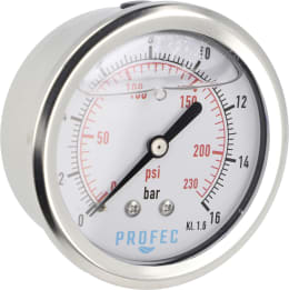 Produktbild: Glyzerin-Manometer 0 bis 16 bar, Anschluss 1/4 AG hinten, Ø außen 63 mm