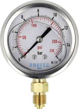 Produktbild: Glyzerin-Manometer, Anschluss 1/4 AG unten, Ø außen 63 mm