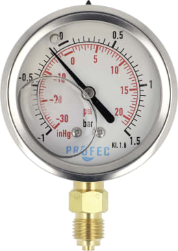Produktbild: Glyzerin-Manometer -1 bis 1,5 bar, Anschluss 1/4 AG unten, Ø außen 63 mm