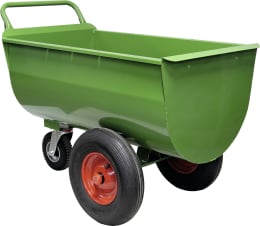 Produktbild: Grüner Futterwagen mit Schiebegriff und Rädern, ohne Trennwand und Deckel