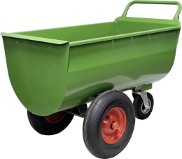 Produktbild: Grüner Futterwagen mit zwei Rädern und Schiebegriff, ohne Trennwand und Deckel