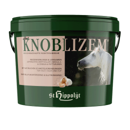 Produktbild: St. Hippolyt Knoblizem Pferdefutter mit Knoblauch im grünen Eimer