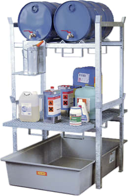 Produktbild: Cemo Regal 400 128 x 162 x 99 cm, 1 x Fassauflage 2 x 60/1 x 200, 1 x Gittterrost, GFK-Wanne, 7665
