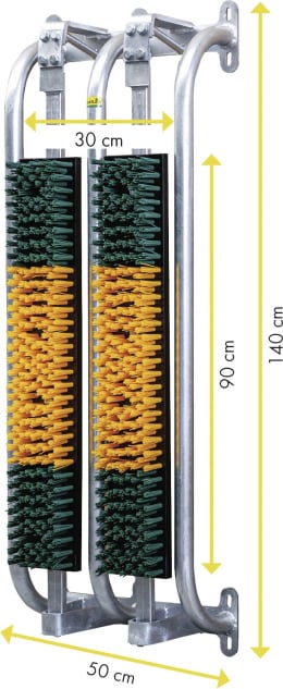 Set: Patura Kuhbürste 500 x 1.400 mm für Bullen, Milchkühe und Mutterkühe, mit Schutzkorb, gefedert