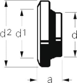 Technische Zeichnung: BAUER Becher S3 Stahl mit Maßangaben d1, d2, d und a