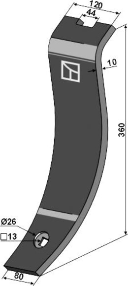 Technische Zeichnung: Industriehof® Leitblech 360 x 80/120 x 10 mm für Grubber Väderstad