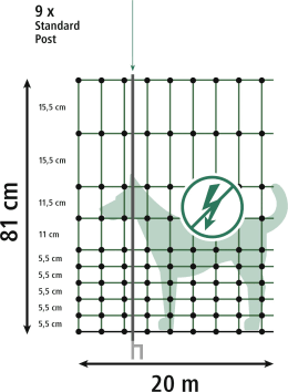Technische Zeichnung: KERBL Begrenzungszaun Camping Net 80 cm/20 m, Doppelspitze, nicht stromführend, 292227