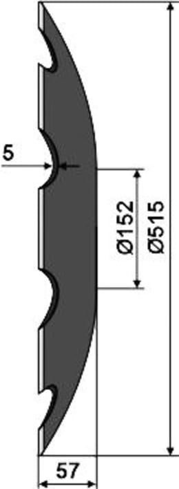 Technische Zeichnung: NIAUX 200 Eggenscheibe 515 x 5 mm, LK 114 mm, ZB rund 61 mm, 75 x 16 mm, gewölbt, gezahnt, für Tulip
