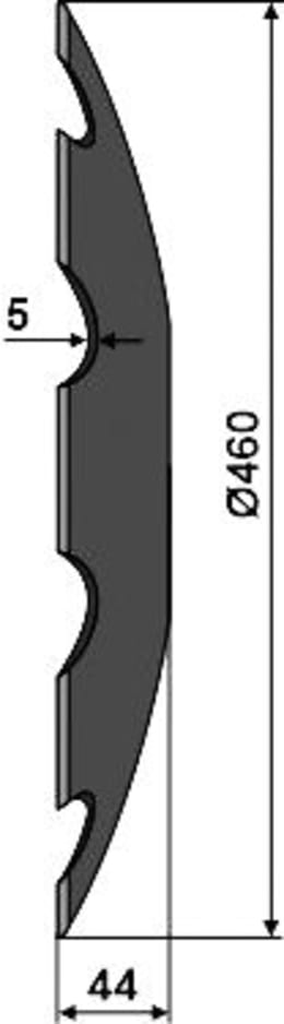 Technische Zeichnung: NIAUX 200 Eggenscheibe 460 x 5 mm, LK 100 mm, gewölbt, gezahnt, flacher Ansatz, für Kuhn